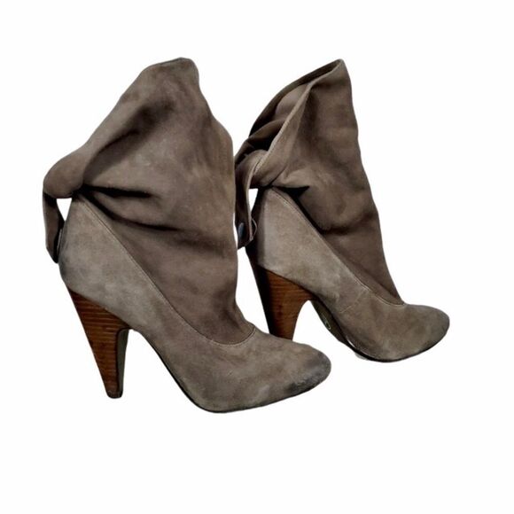 ASH Slouchy Suede Ankle Boots Cone Heel Taupe Grey 7.5 - Picture 13 of 13